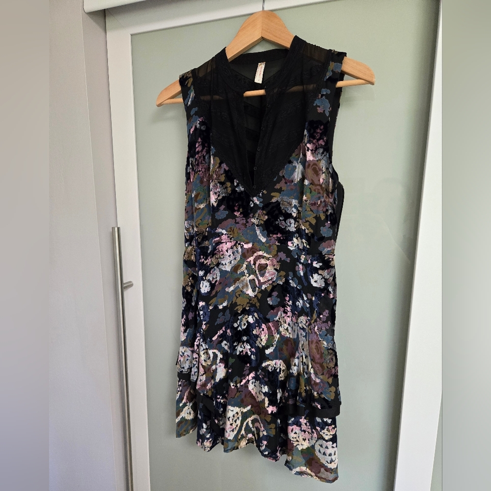 Free People Velvet Mesh Floral Mini-dress Size 8